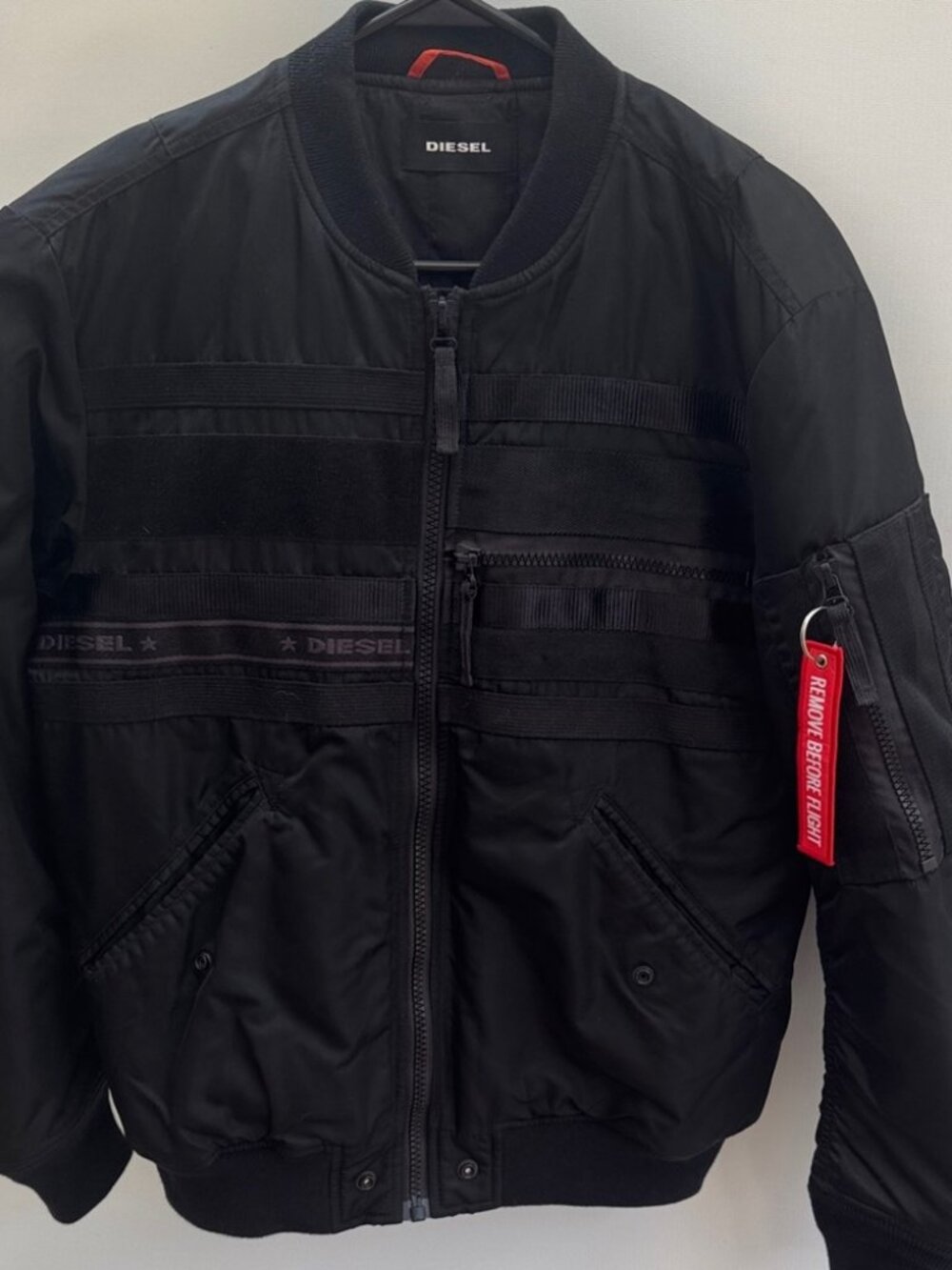 Diesel Black Bomber Jacket with Red Accent